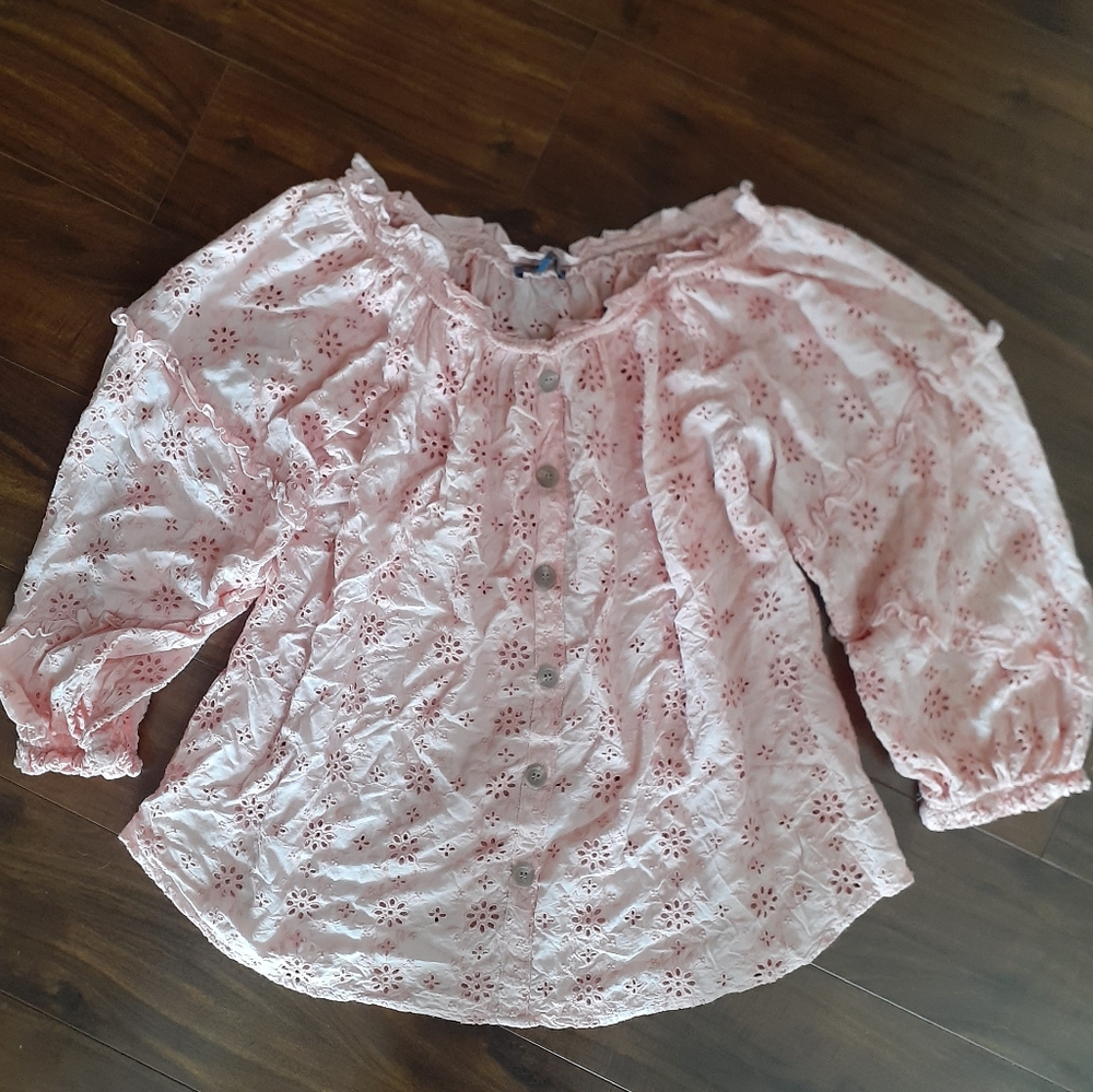 Democracy Coral Eyelet Off-Shoulder Peasant Blouse Size M